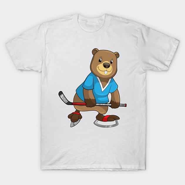 Beaver at Ice hockey with Ice hockey stick T-Shirt by Markus Schnabel